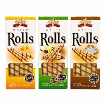 Вафельні трубочки Cookies Land Wafer Rolls зі смаком горіха/капучіно/адвокату (картон) 160 г НФ-00016421 фото